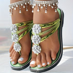 A Pair Of Ladies' Round-toe Floral Casual Flat Slippers