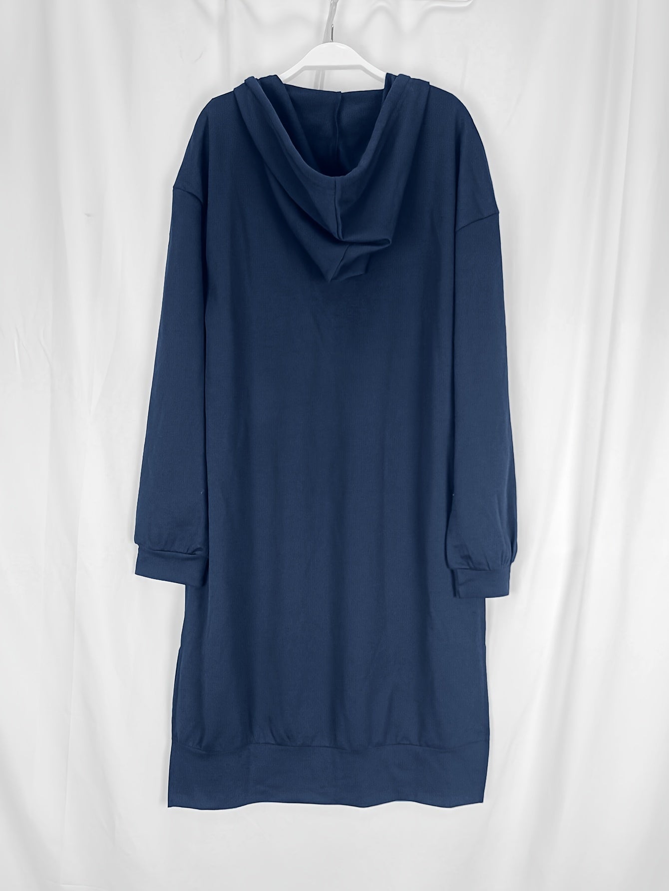 Stylish Long Sleeve Plunge Neck Hooded Dress - Soft Solid Color, Split Hem, Casual Chic, Perfect for Fall & Winter, Womens Clothing