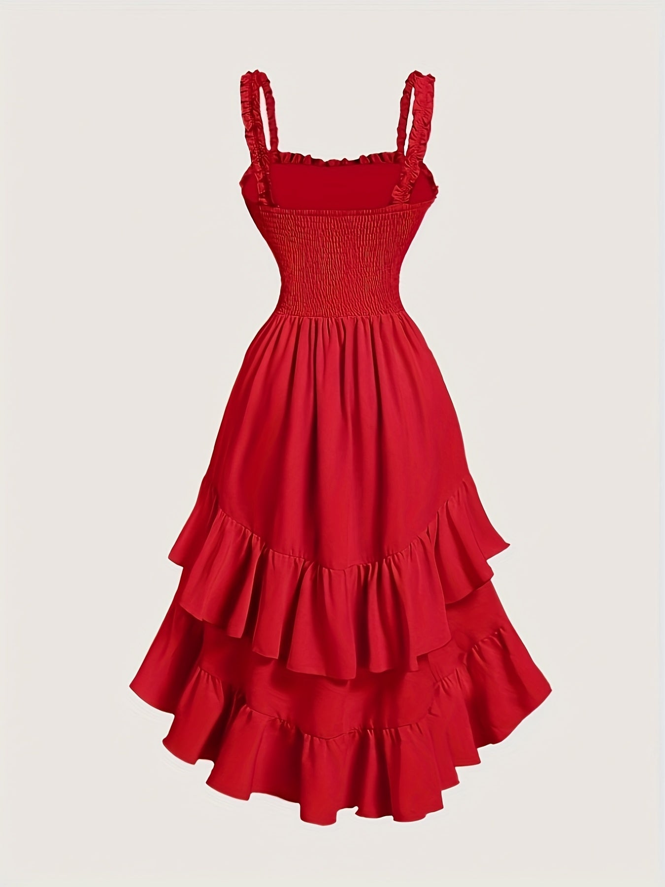Elegant Asymmetrical Polyester Dress for Women | Sleeveless with Ruffled Layers & Lace-Up Detail | Smooth Texture, Non-Stretch Fabric | Machine Washable | Perfect for Spring/Summer Casual Wear, Cute Dresses