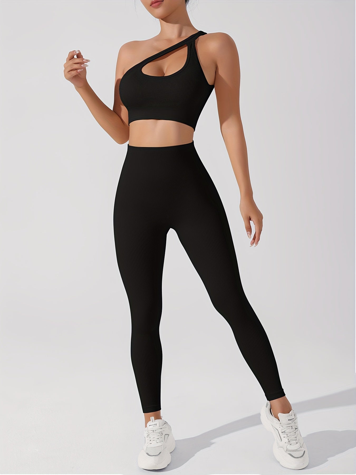 Women's 2pcs Yoga Set: Sexy One-Shoulder Sports Bra & High-Waist Butt Lifting Leggings - Stretchy, Non-See-Through Activewear - For Women - Suitable for Yoga, Fitness & Gym - Perfect Gift for Fitness Enthusiasts