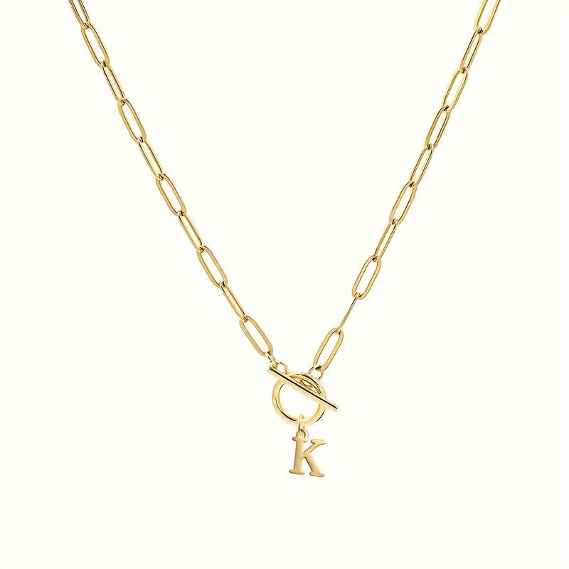 1pc of 26 Letter Necklaces with Rectangular Paperclips, Capital Initial Letters, Stainless Steel Letters, Elegant Women's Chain Necklace, a Gift for Her