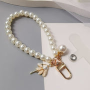 New Fashionable Women's Imitation Pearl Short Mobile Phone Lanyard Wrist Strap, Butterfly Beads Keychain, Mobile Phone Strap, Bag Pendant, Small Gift