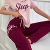 [1set Women'S Comfortable Pajama Set] 1set Women'S Casual Sleepwear Set, Comfortable Polyester Blend, Round Neck Long Pajama Set with Letter Print, All Season Knit Lounge Wear
