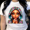 New Spring And Summer Collection Featuring a Sparkling Girl Design with Faux Rhinestone Hat Patterns, Along with a Women'S Printed Short-Sleeve Casual T-Shirt, Perfect for Gifting to Friends in The Spring And Summer.