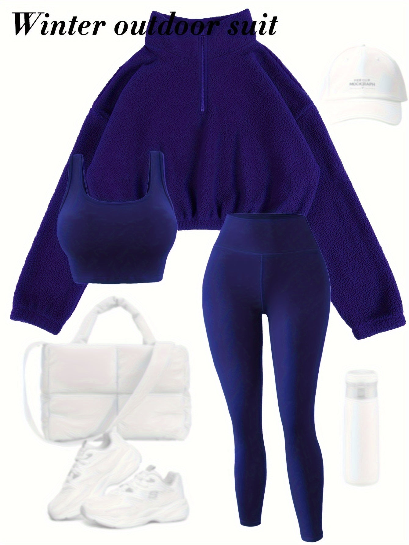 3pcs Maroon Fleece-Lined Yoga Outfit Set: Stretchy Sports Bra, High-Waist Leggings & Half-Zip Sweatshirt - Cozy, Slimming Autumn/Winter Workout Gear for Women, Casual Activewear|Elegant Sports Attire|Stretchy Polyester Blend