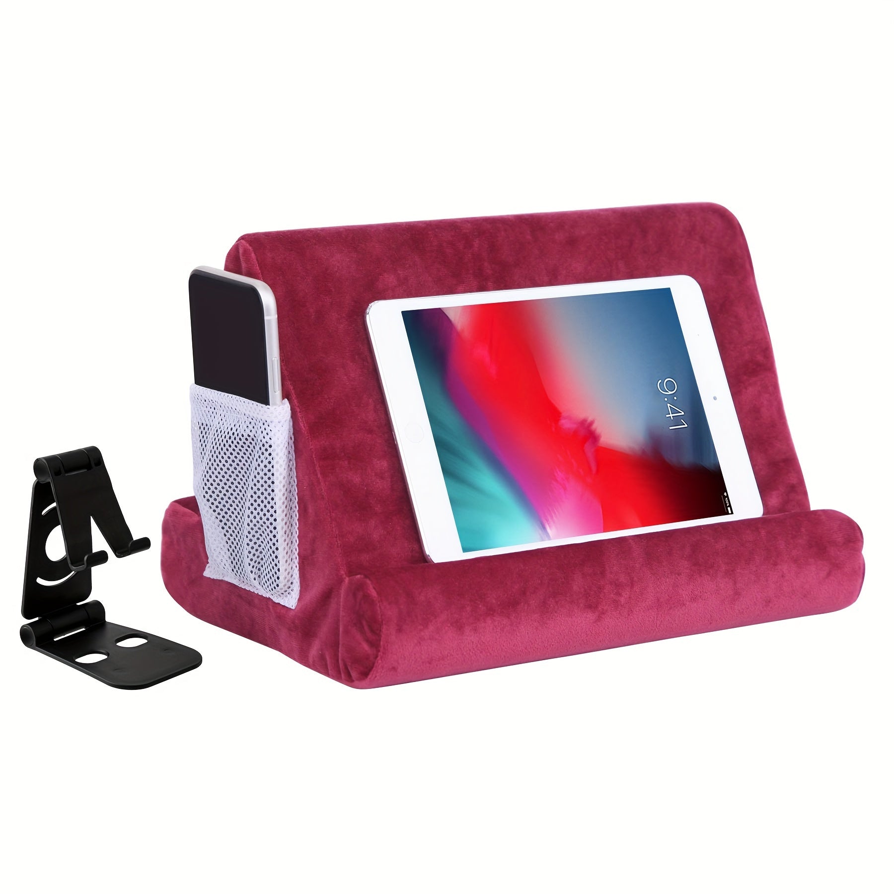 Multi-Angle Tablet Stand with Soft Pad and Net Pocket: Universal Phone Pad Stands for Lap, Knee, Sofa and Bed - Suitable for Tablets and Smartphones - Nylon Material