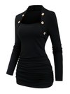 Button Decor Plain Color T-shirt, Versatile Long Sleeve Top For Spring & Fall, Women's Clothing
