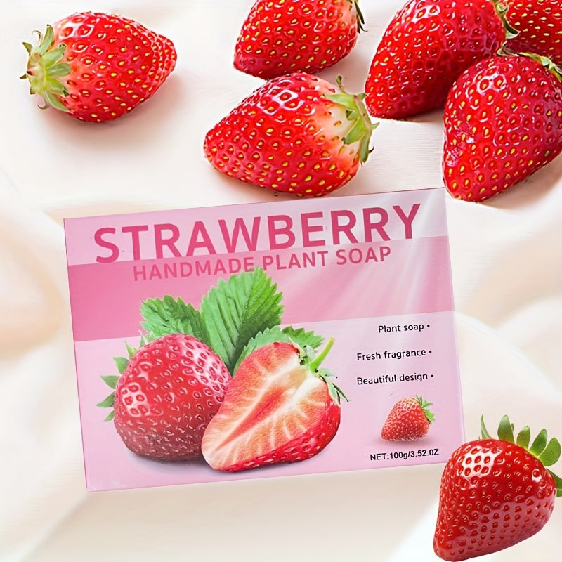 5pcs Family Set Of Natural Handmade Strawberry Flavored Soap, Suitable For The Whole Family To Use, Keeps The Skin Hydrated, Moisturizes The Skin, Provides Long-lasting Hydration, Gently Cleanses, And Has A Sweet And Fruity A