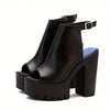 Women's Platform Block High Heels - Black Peep Toe Ankle Buckle Strap Slingback - Fashion Party Pumps - For Women - Suitable for Parties & Special Occasions - Perfect Gift for Fashionistas