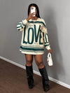 Women'S Casual "LOVE" Graphic Long Sleeve T-Shirt - Beige & Green, Drop Shoulder, Pullover, Medium Stretch, Fall & Spring Style, Fall Casual Wear | Graphic Tee | Comfortable Fit, Ladies T Shirts