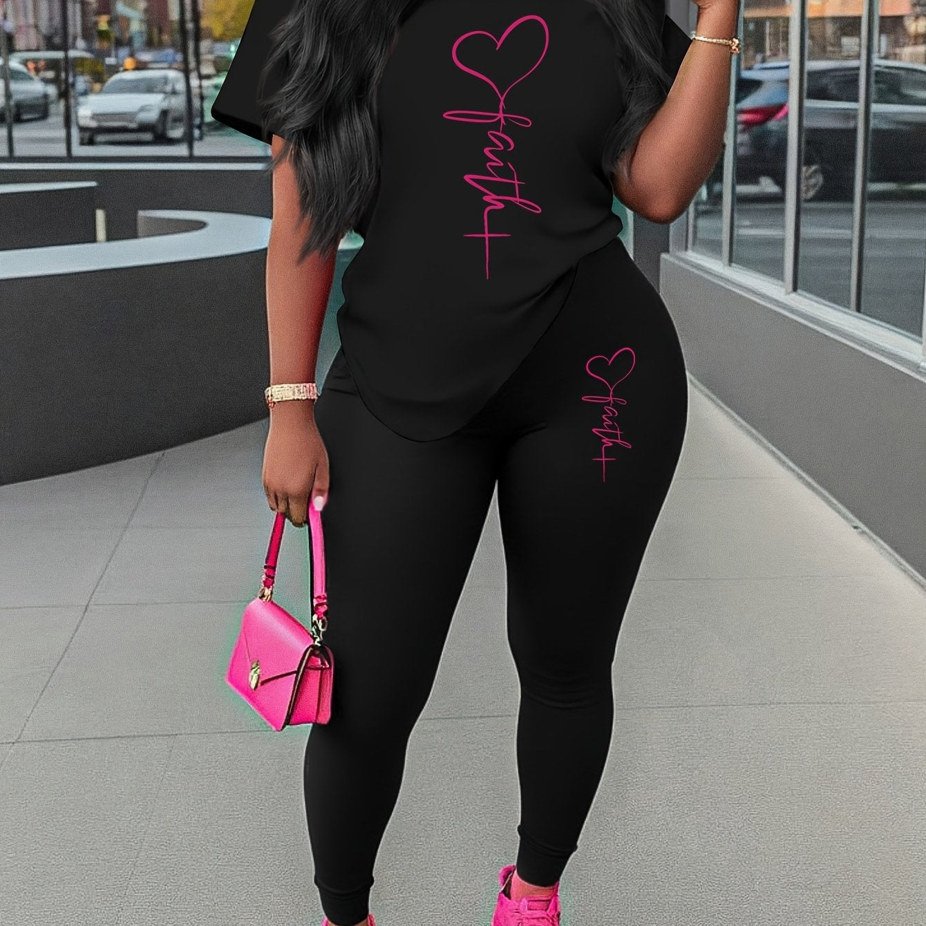 Stylish and Personalized Casual Women's Round Neck Short Sleeve Long Pants Set