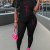 Stylish and Personalized Casual Women's Round Neck Short Sleeve Long Pants Set