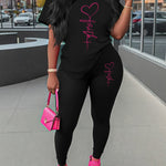 Stylish and Personalized Casual Women's Round Neck Short Sleeve Long Pants Set