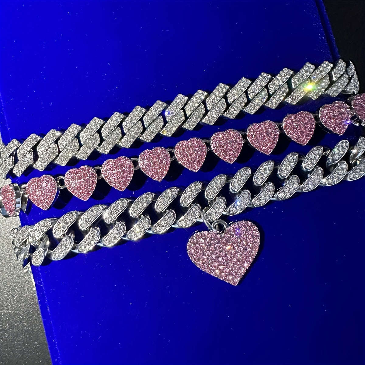 3pcs Women's Elegant Anklet - Shiny Heart Pendant, Rhinestones Inlaid, Zinc Alloy - All-Season Jewelry | Sexy Style | Perfect for Valentine's Day