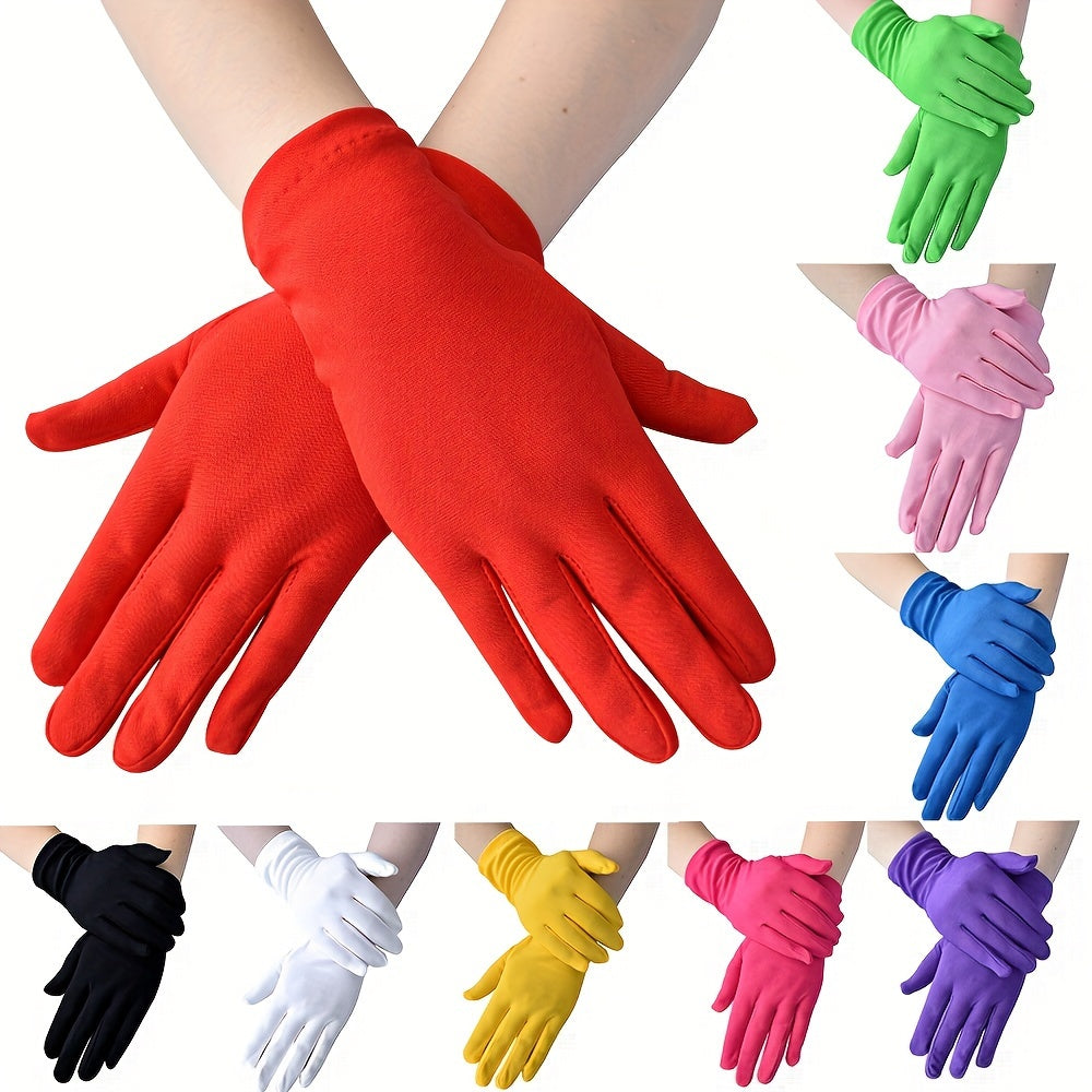 Women'S Polyester and Spandex Mittens, Solid Color, Yarn-dyed, Decorative, Festive, Breathable, Elastic, Short, Thin, for Etiquette Performance Dance