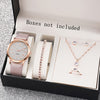 6pcs Elegant Women'S Quartz Watch and Jewelry Set - Round Analog Display, Faux Leather Band, Zinc Alloy Case, Non, Includes Bracelet, Necklace, Earrings, Ring - Perfect Gift for Her Mother