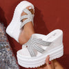 Women'S Summer Slide Sandals - White Platform Wedge with Crisscross Straps, Open-Toe Design, Synthetic Cover & PU Sole, Comfortable Casual Shoes for Outdoor Wear, Strappy Sandals