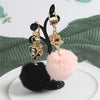 Fashion Heart and Teddy Bear Charm Keychain with Faux Fur Pom Pom, Creative Cute Wall-Mounted Key Hooks, Metallic Unfinished Style with Special Decorative Features
