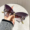 Chic Butterfly-Shaped Rimless Fashion Glasses with Sparkling Rhinestone Accents - Large Frame, Anti-Reflective Polycarbonate Lenses for Women - Ideal for Parties, Fashion Shows & daily events