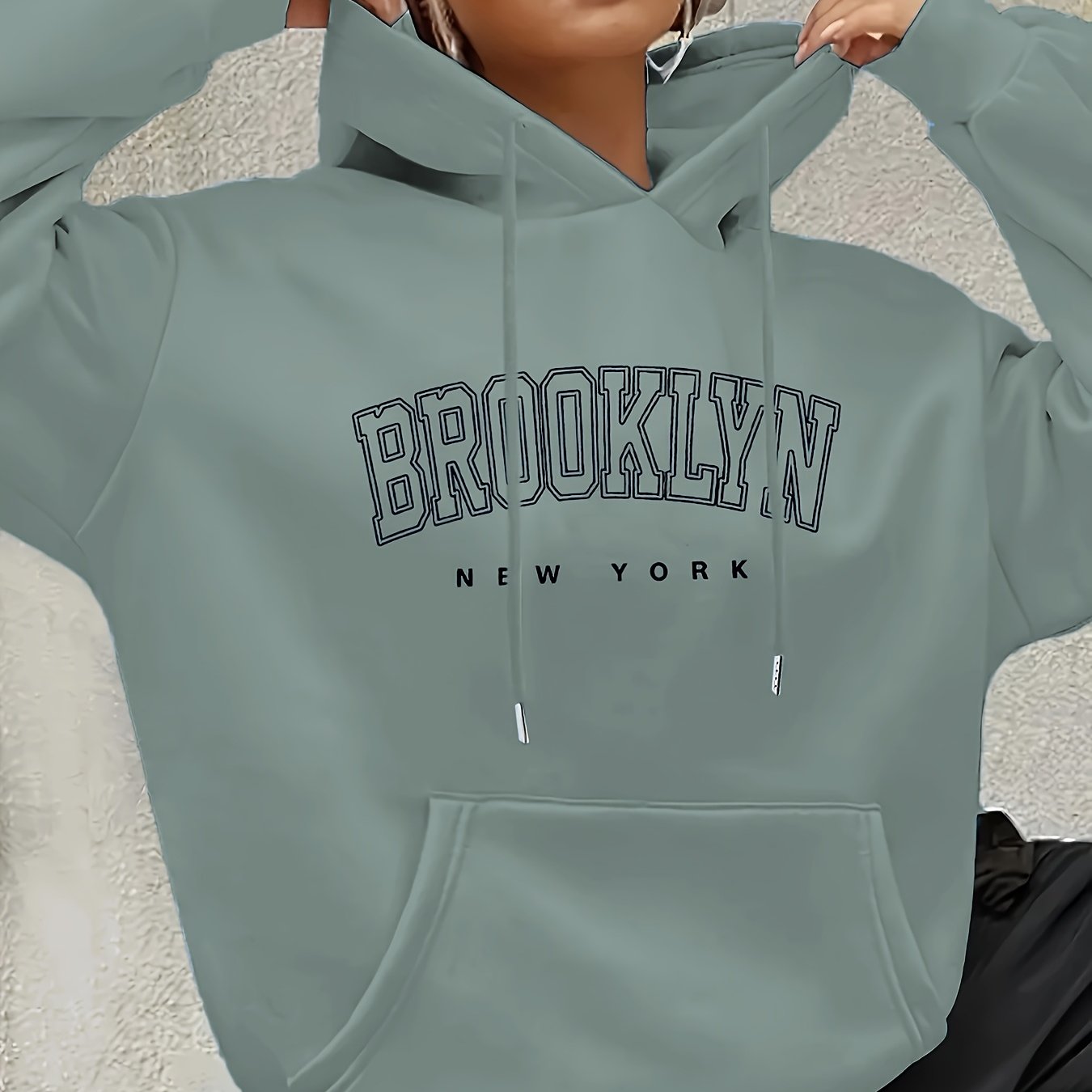 Women's Brooklyn-Inspired Blue Hoodie - Casual Polyester Pullover with Geometric Design, Machine Washable, Ideal for Spring/Summer/Fall, Casual Wear Hoodie | Trendy Casual Hoodie | Knitted Texture, Sweater Hoodie