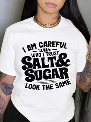 Letter Print Crew Neck T-shirt, Casual Loose Short Sleeve Summer T-Shirts Tops, Women's Clothing