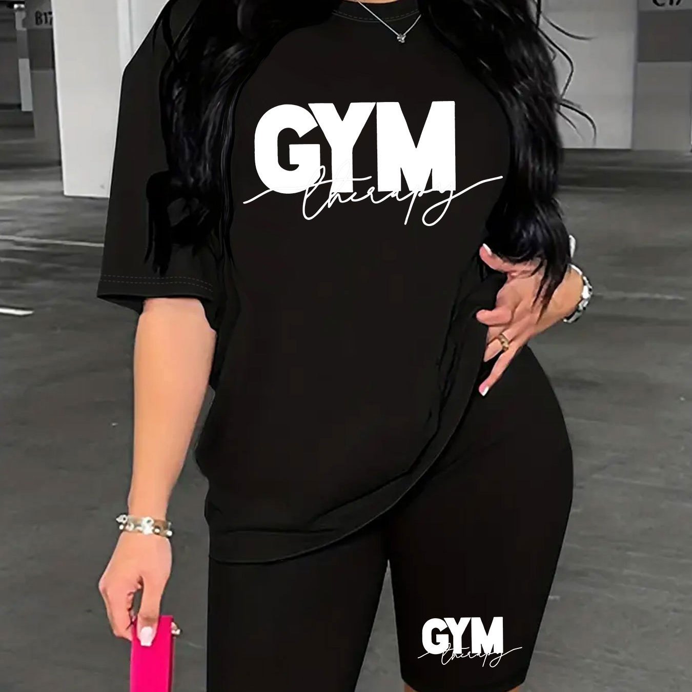 Women'S Gym-Themed Two-Piece Set - "GYM" Print T-Shirt & Shorts, Casual Polyester Athletic Wear for Spring/Summer, Gym Gear|Casual Gym Wear|Polyester Fabric
