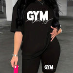 Women'S Gym-Themed Two-Piece Set - "GYM" Print T-Shirt & Shorts, Casual Polyester Athletic Wear for Spring/Summer, Gym Gear|Casual Gym Wear|Polyester Fabric