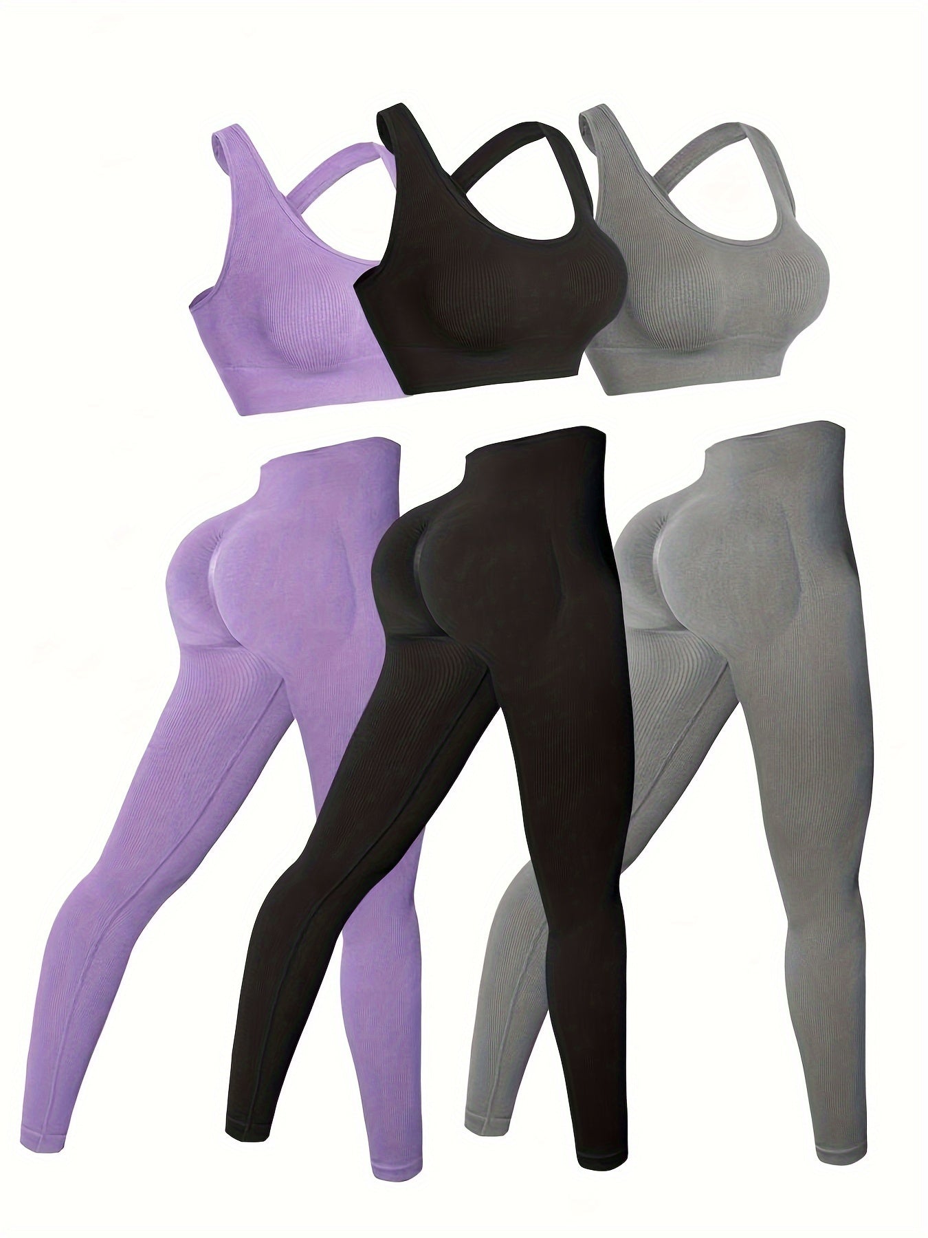 [Seamless Yoga Leggings] 3pack High-Waisted Yoga Leggings Set - Seamless, Breathable, All-Season - With Built-In Bra