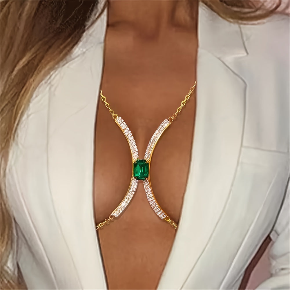 Elegant Chest Body Chain, Multicolor Rhinestone Bralette Chain, Luxurious Beach Party Nightclub Jewelry Accessory For Women