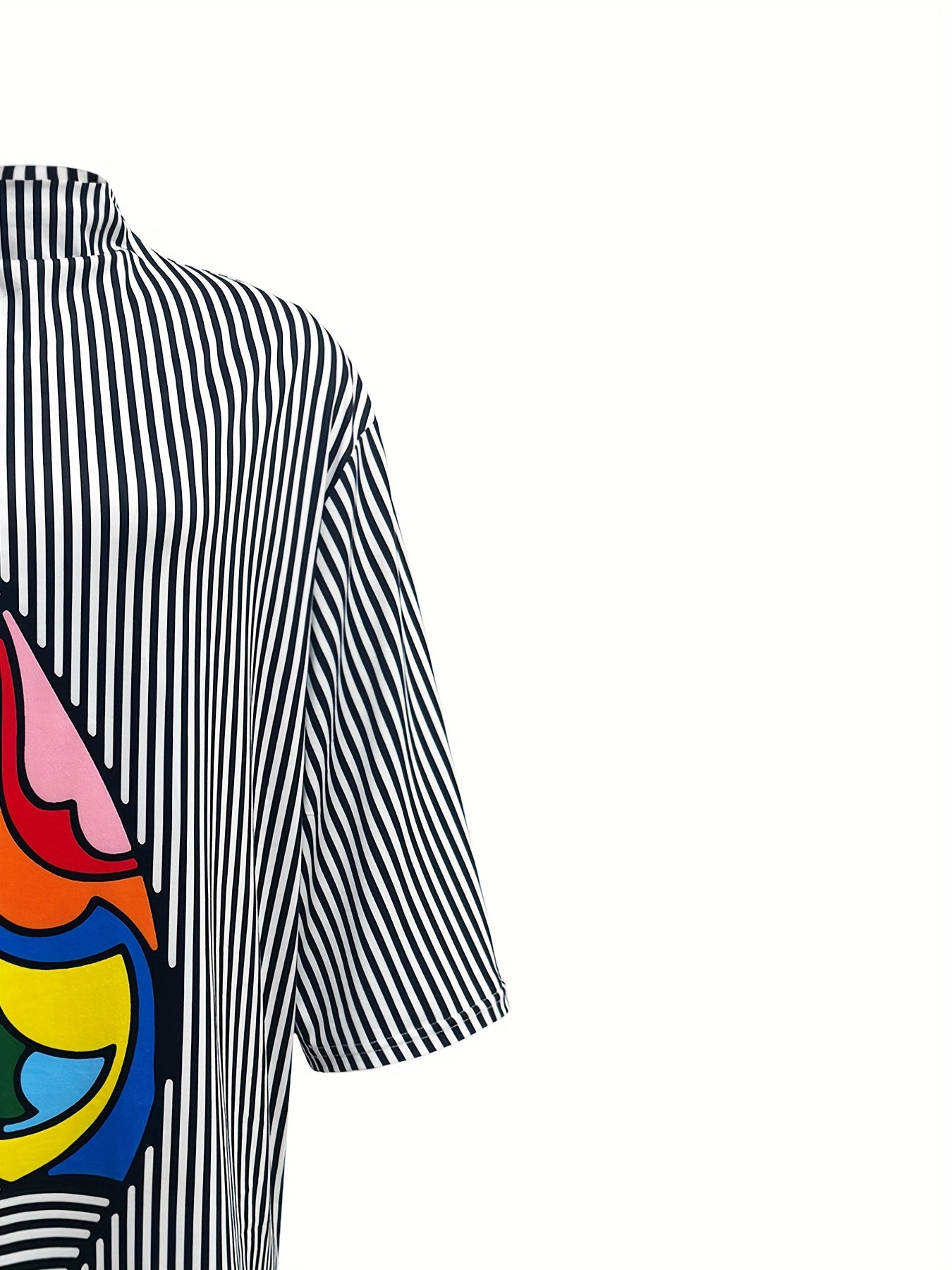 Women's Stylish Striped Long Sleeve Mock Neck Top - Casual Abstract Print Blouse in Black, White & Multicolor, Perfect for Spring/Fall, Ladies Blouses