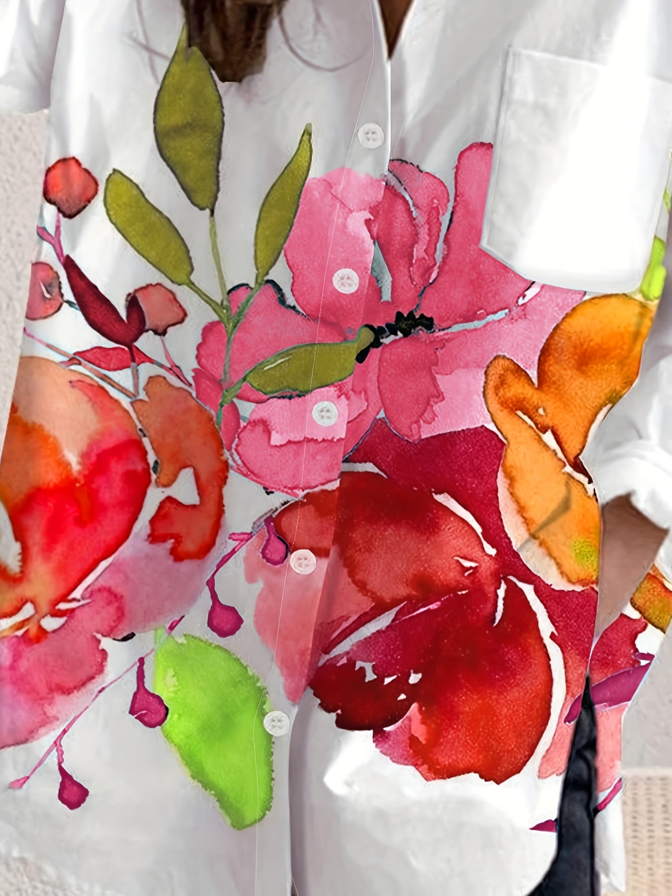 New Women'S Casual Ink Painting Printed Button-Up Long Sleeve Shirt