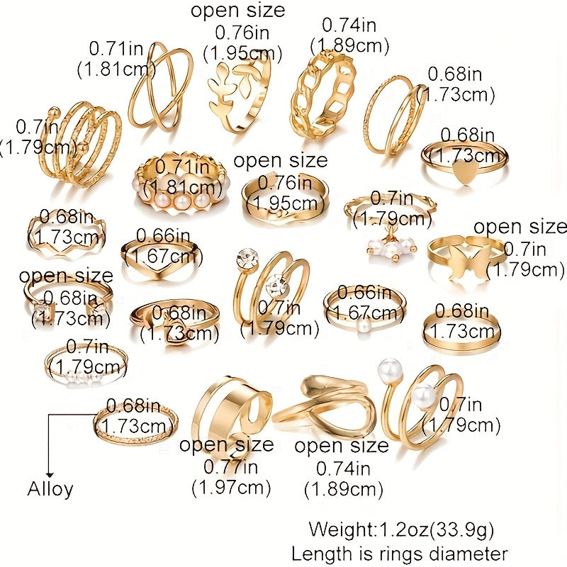 22pcs Exaggerated Fashion Ladies Ring Set, Irregular Ring Set, Houdini, Water Ripple Ring, Perfect For Daily Wear, Birthday Gift, Valentine'S Day Gift