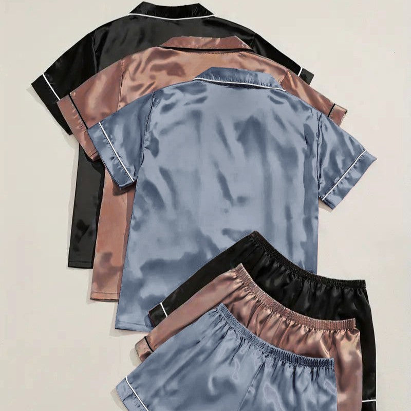 Short-sleeve Satin Three-piece And Six-piece Pajama Sets