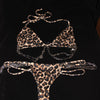 2pcs Women Sexy Punk Style Bikini Set Zebra-stripe Halter Personality Chain Decoration Swimsuit Hot Spring Three-Point Swimwear