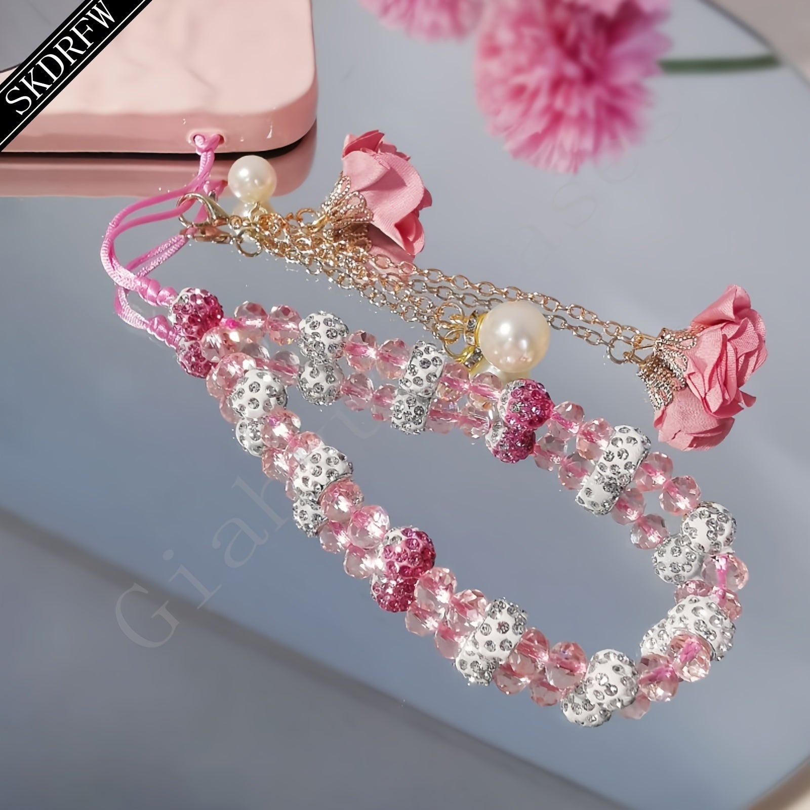 Fashionable Universal Phone Accessory With A Short Crystal Chain, Pure Phone Case, Pendant, And Wrist Strap