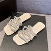 Women’s Snake Pattern Rhinestone Slide Sandals - Elegant Flat Summer Shoes, Non-Slip PU Cover, Open Toe, Stylish Beach & Party Wear, Ladies Sandals