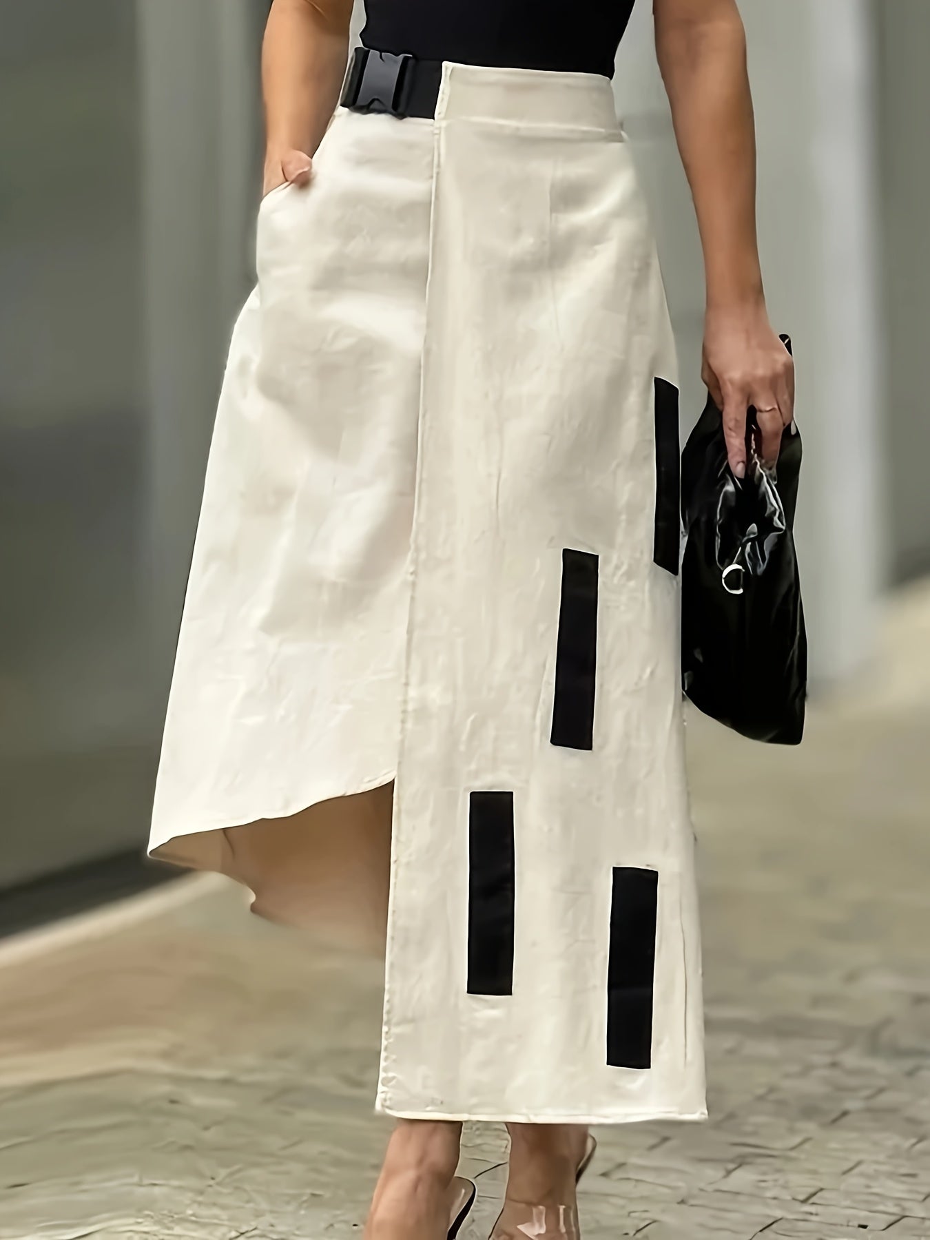Elegant Olive Green A-Line Midi Skirt for Women - Chic Asymmetrical Hem, High Waist, Polyester, Machine Washable - Versatile Solid Color, Non-Stretch Fabric