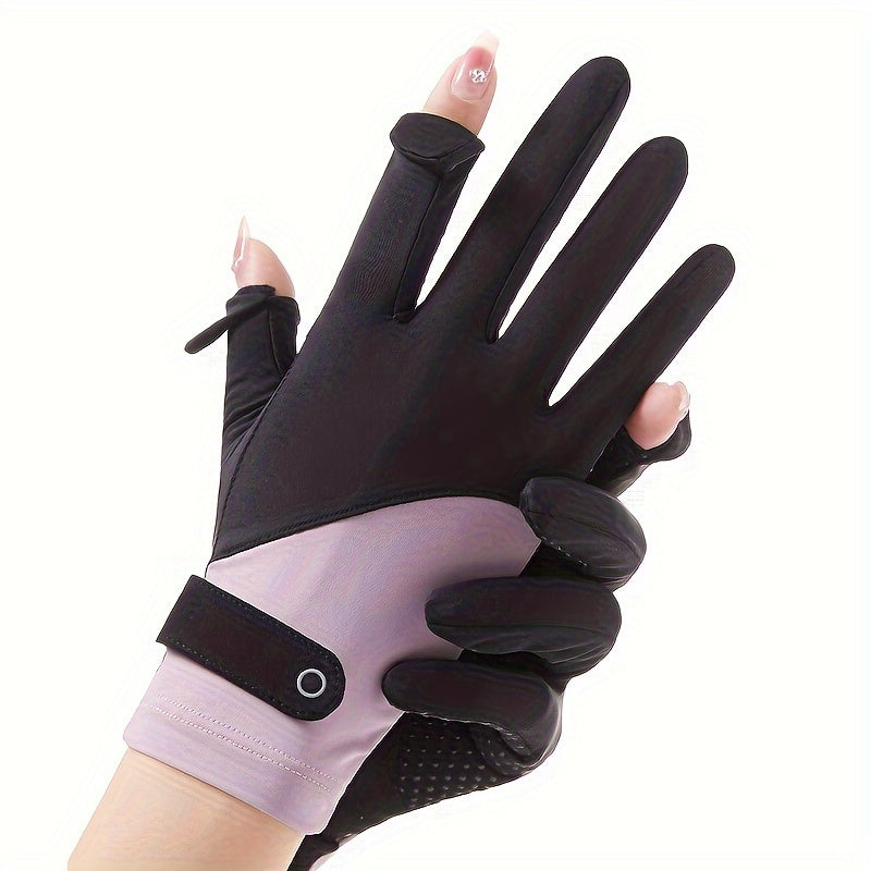 Ice Sliky Fiber Fabric Women's Breathable Thin Summer Outdoor Ice Feel Cycling Anti-Slip Fingerless Touchscreen Gloves