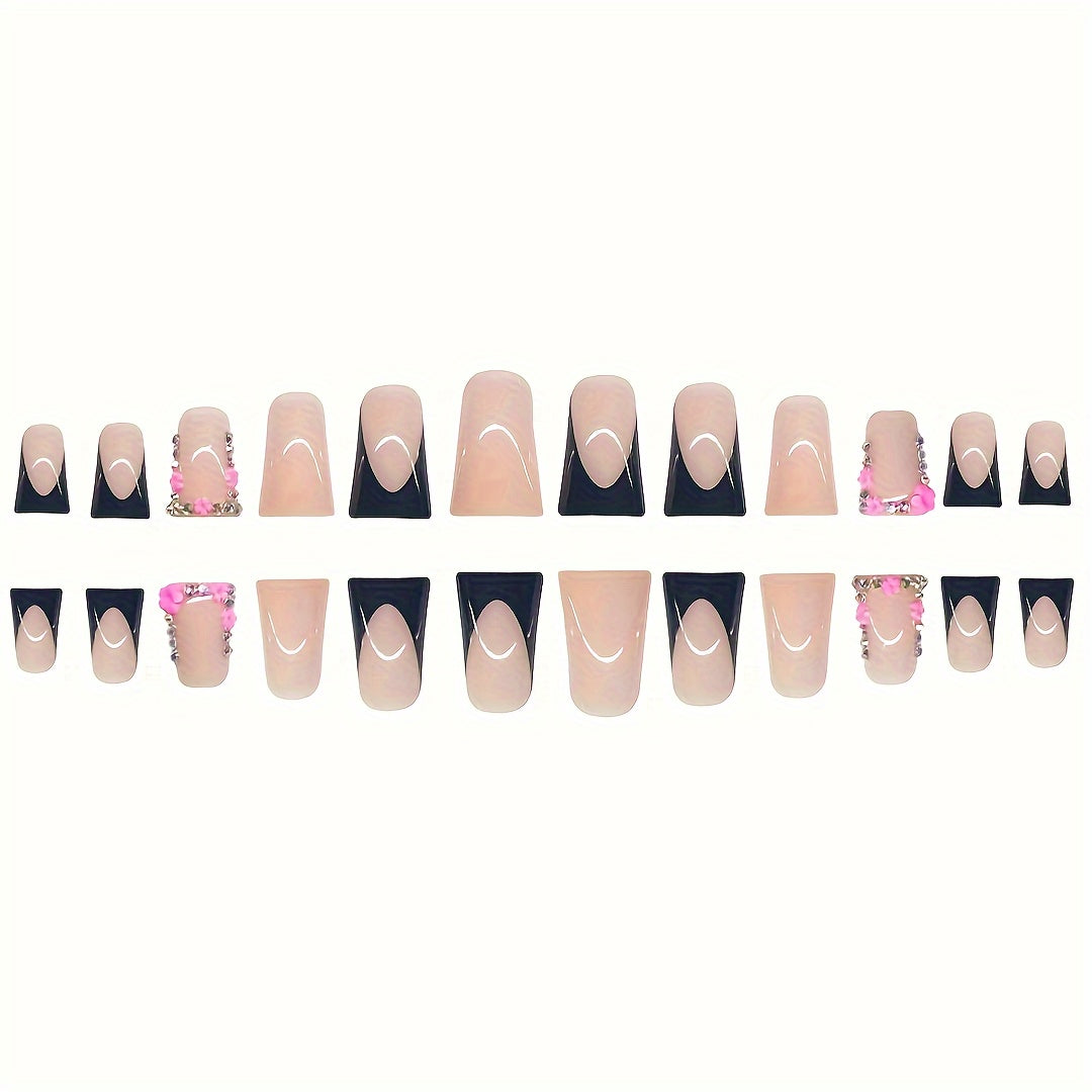 Free 4pcs of jelly glue and 4pcs of nail file in 4 boxes, 96pcs of European and American press-on wear nails, gorgeous sweet cool French sparkling diamond flowers, stripes, three-dimensional cherry, wave, clashing color, squa