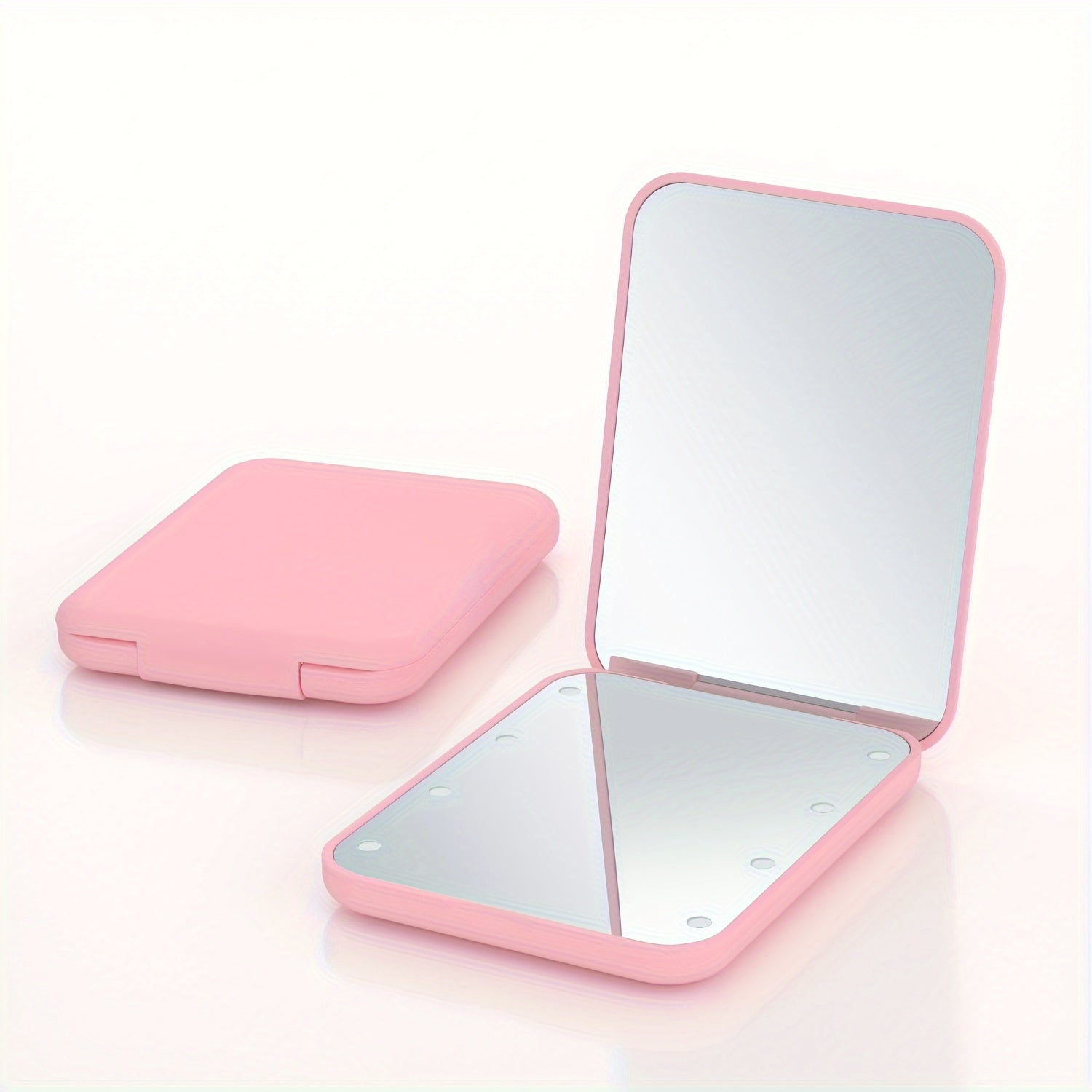 [LED Travel Makeup Mirror] Compact, Double-Sided, 1X/3x Magnified LED Mini Travel Makeup Mirror - Portable, Folding, Hand-Held, Small Lighting, Unscented, Plastic Surface, Non-Rechargeable Button Battery (Diameter≥20mm) Pow