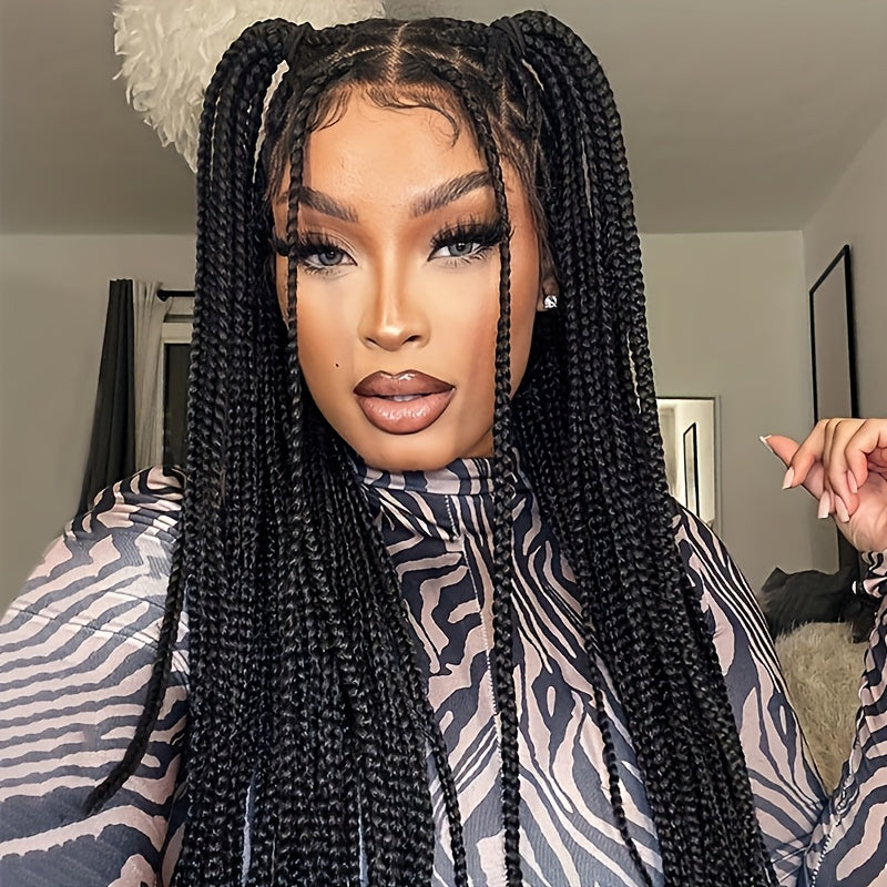 Latest Style Full Double Lace Front Braid Wig for Women - Hand Braided, Knotless Cornrow Braids, Blended Black Hair, Natural Looking, Breathable, Comfortable