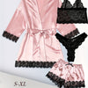 Women's Plus Sexy Lounge Set - Plus Size Satin Contrast Eyelash Lace Belted Nightgown & Camisole & Panty & Shorts With Free Eye Mask - For Women - Perfect for Lounging & Sleepwear - Ideal Gift for Her