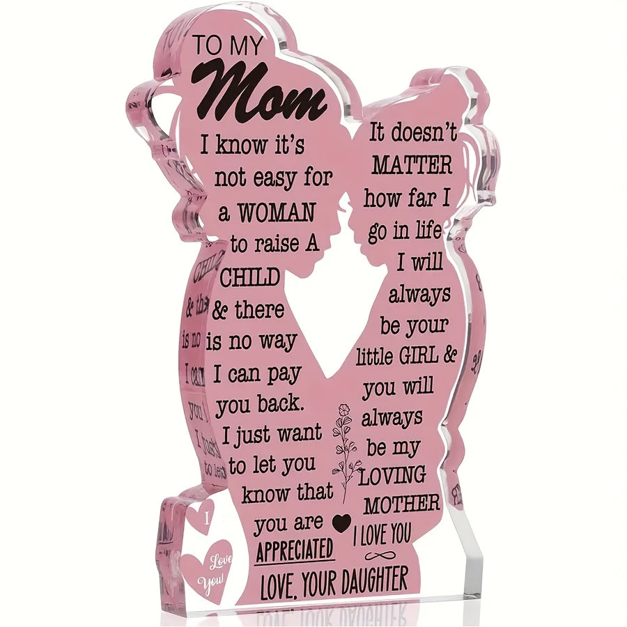 1pc Transparent acrylic Best Mom - I love you Mom Acrylic plaque, perfect Christmas, Thanksgiving and Mother's Day gifts from daughters, birthday gifts for new and single moms, family room decor, room bedside table with souve