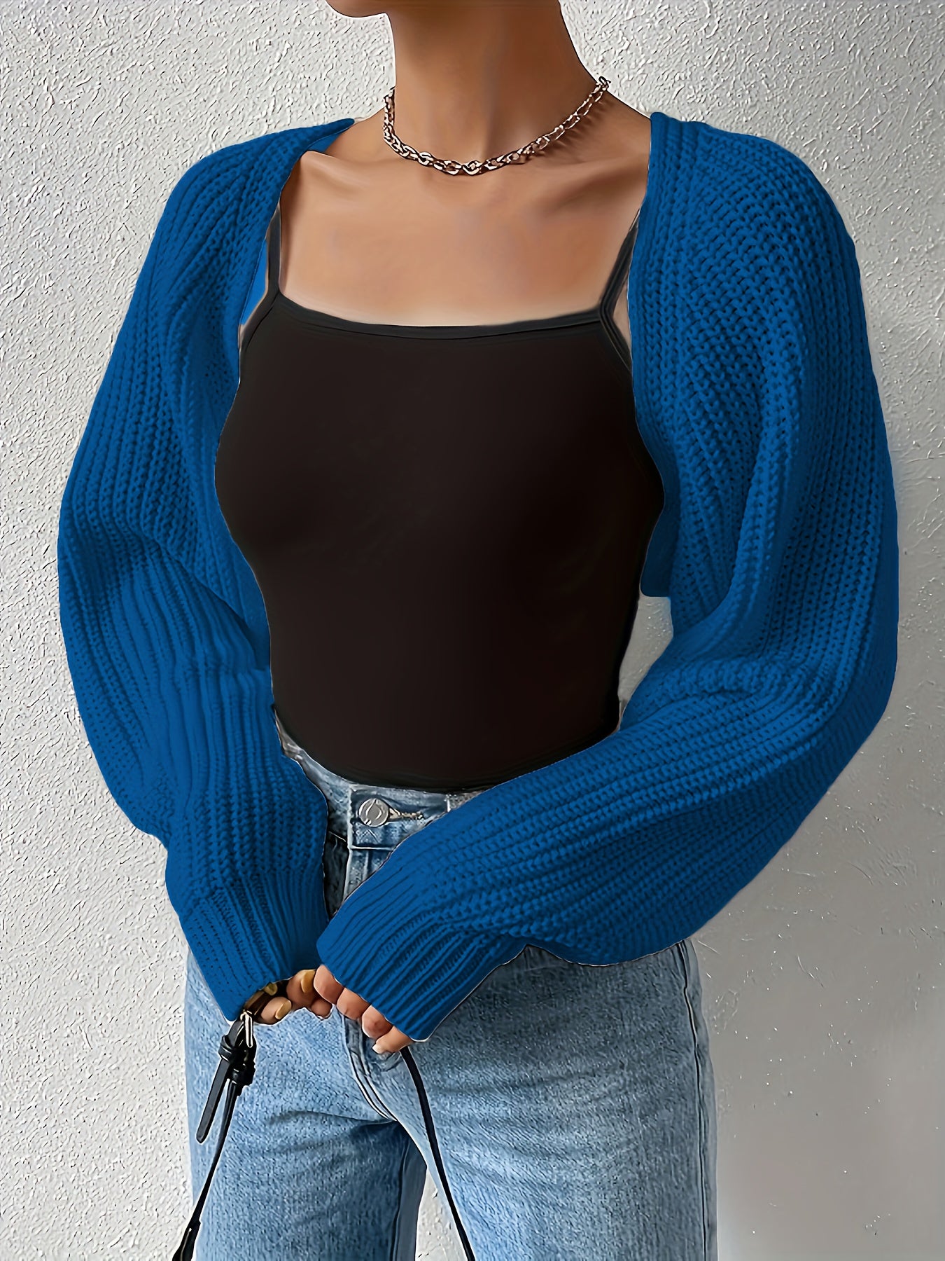 Vibrant Solid Color Crop Knitted Cardigan - Soft, Cozy, Long Sleeve, Drop Shoulder, Open Front Design - Perfect for Spring & Fall, Women's Casual Clothing