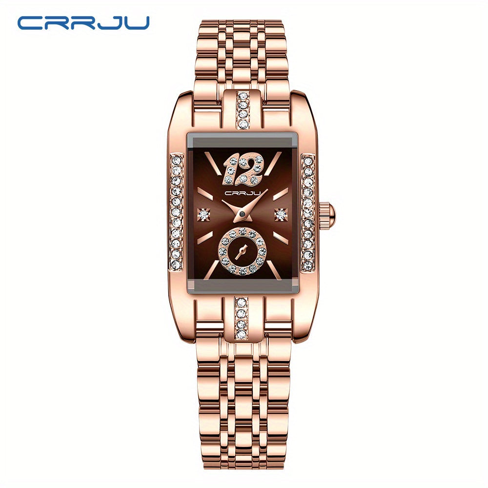Stainless Steel Women's Luxury Watch, Elegant Rectangle Pointer Analog Quartz Rhinestone WR Wrist Watch
