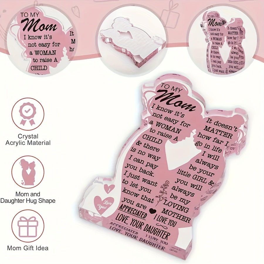 1pc Transparent acrylic Best Mom - I love you Mom Acrylic plaque, perfect Christmas, Thanksgiving and Mother's Day gifts from daughters, birthday gifts for new and single moms, family room decor, room bedside table with souve
