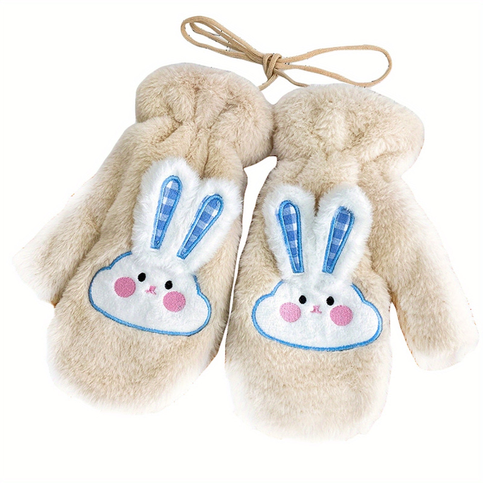 Women's Winter Mittens | Cute Rabbit Design Fleece Gloves | Pink Cotton Blend with Bunny Ears and Face | Plush Warmth for Cold Weather | Non-Stretch, Hand Washable | Cozy Outdoor Accessory