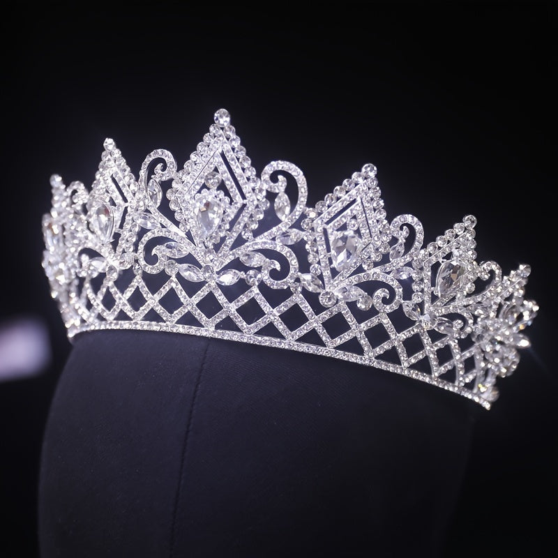 New High-end Silvery Wedding Crown for Brides, European and American Style Shining Crown