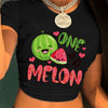 Women's Y2K Graphic Print Cropped T-Shirt - "ONE IN A MELON" Watermelon & Hearts Design, Light Grey Short Sleeve Crop Top, Machine Washable Casual Summer Tee, Tiktok Style Clothing | Crop Top Style | Nontransparent Fabric, Cu
