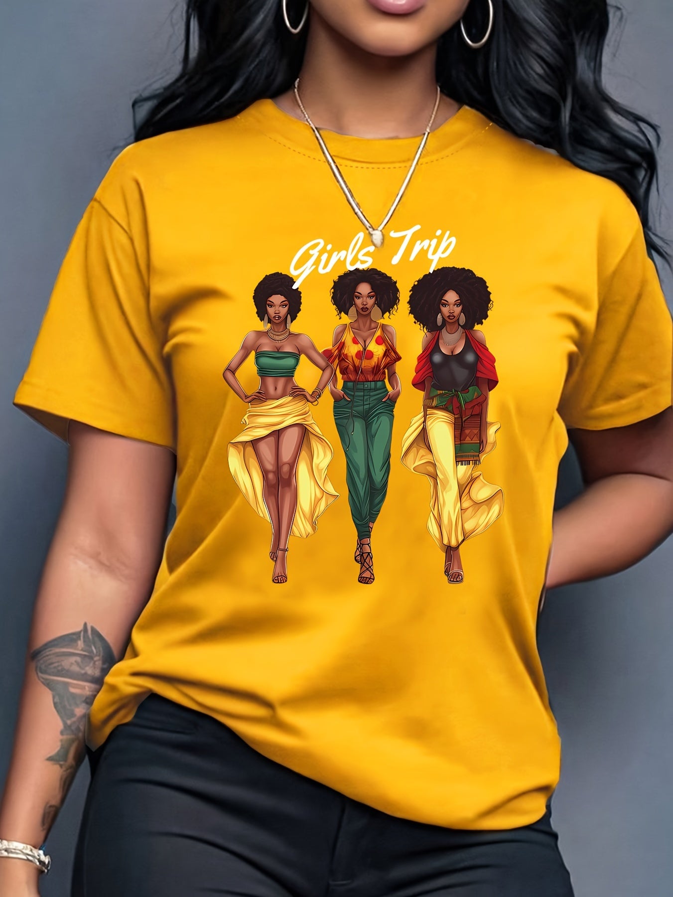 Women'S " Trip" Graphic T-Shirt - Casual Red Crew Neck Short Sleeve Top with Vibrant Floral Design, Perfect for Spring & Summer, Casual Wear|Vibrant Print|Comfortable Fit
